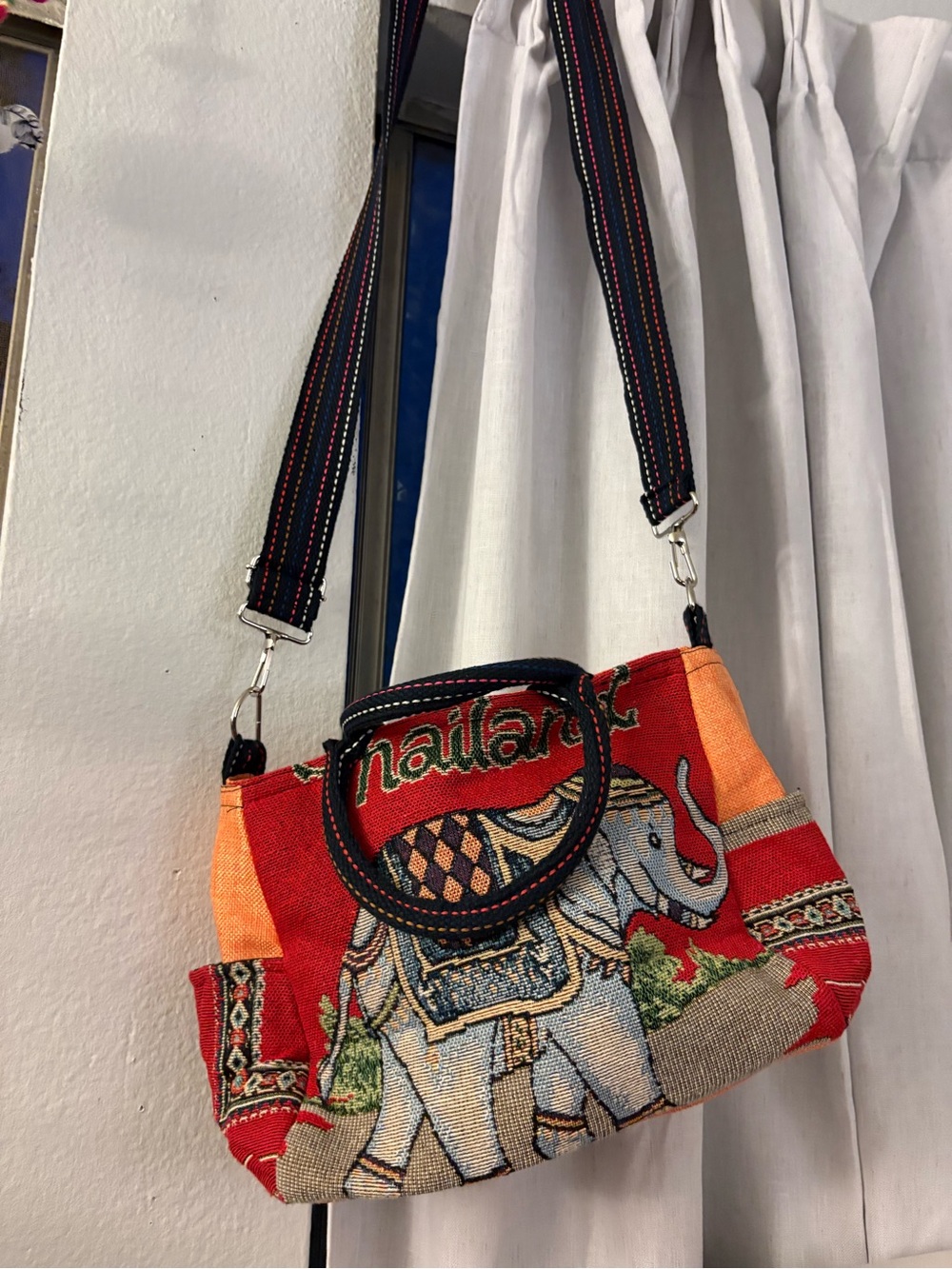 Thai Elephant Embroidered Crossbody Bag in Red and Orange